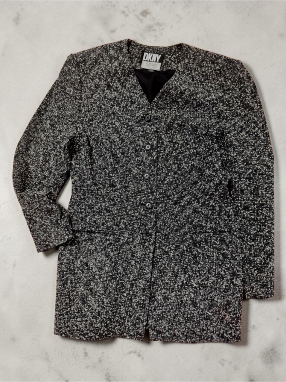 Vintage DKNY Black and Gray Jacket Blazer 1990s Cozy Chic Outerwear. Bergdorf